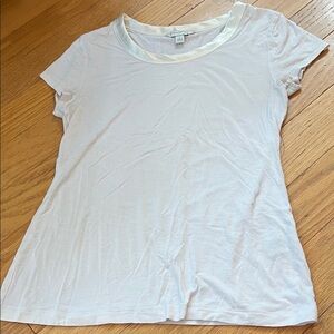 Banana Republic Simple Classic Plain White Tee w/ Silky Mixed Media Collar S